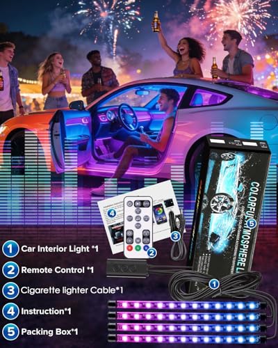 Image of Car Interior LED Lights, 12V RGB Under Dash Footwell Ambient Lighting Kit