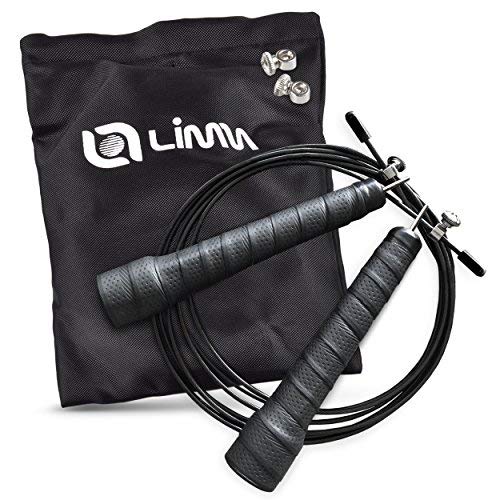 Limm Speed Cable Jump Rope - Adjustable 10ft Exercise Jumping Rope with Non-Slip PU Leather Handles & Carry Bag | Fast Skipping Rope for Crossfit, Boxing, Men, Women, Kids (Black)