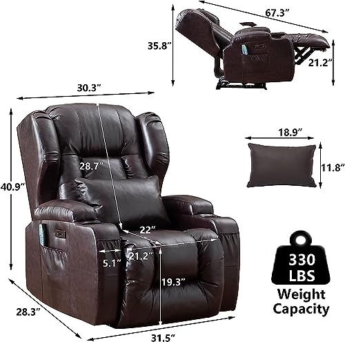 Bingtoo Electric Power Recliner Chair With Massage And Heat Recliner Chairs For Adults, Leather Home Theater Seating With Base Light, Cup Holders, Usb Port #TOP2
