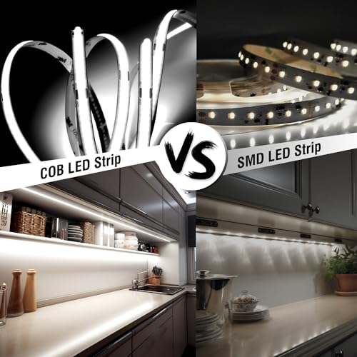 luktix COB LED Strip 10M, 6000K Cool White LED Strips, 24V Dimmable LED Strip Lights, CRI92+,8mm Width, with Remote Control and UKCA Power Supply,for Home Decoration, Kitchen, Mirror - Image 3