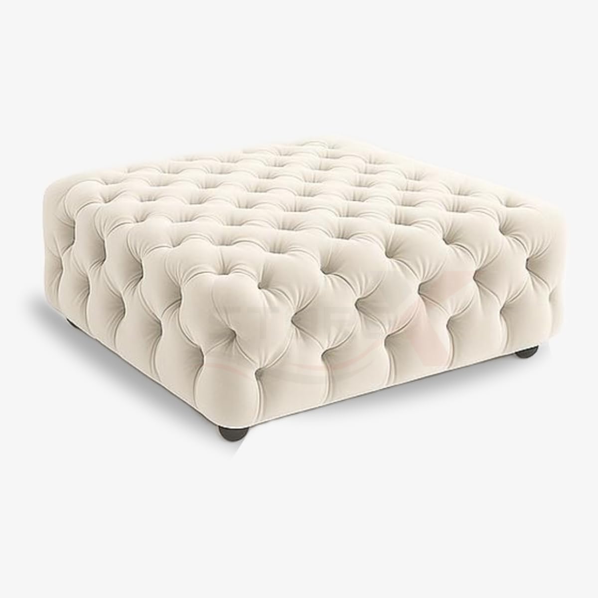 STOREX Diamond Tufted Ottoman Coffee Table – Velvet Upholstered Footstool Bench – Space-Saving & Oversized Sizes – Square Centerpiece for Living Room or Bedroom (Cream, Space Saving)