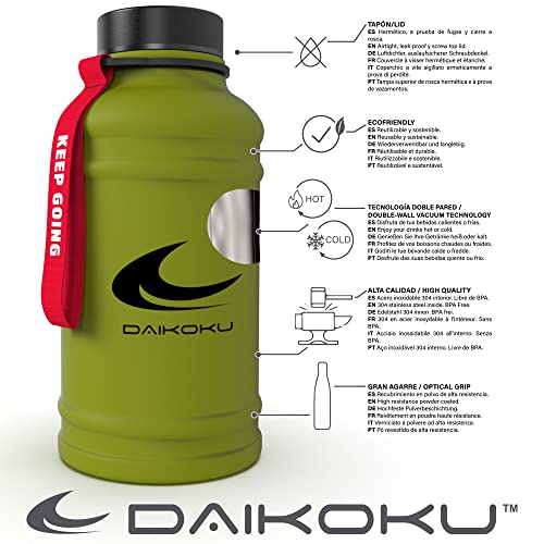 Daikoku Roestvrijstalen Waterfles - 2.2 l BPA Vrij - Handig voor in de sportschool en allerlei sporten - Dubbelwandige Thermoskan 12 tot 24 uur - Donkergroen - Image 3