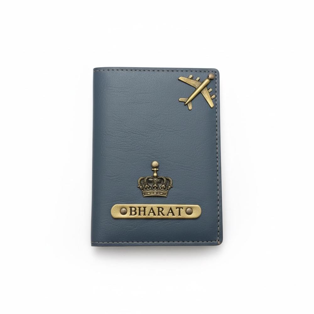 Grey Personalized Passport Cover 2 Faux Leather Passport Cover for Men's/Women's/Wallet/Bag