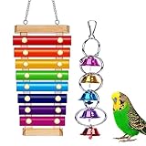 Bird Xylophone with Mirror & Bell Accessories - Musical Training Toy for Conure, Budgie, Cockatiel, Cockatoo, Parakeet, Finch (birdxylophone with Bell)