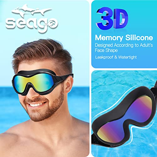 Image of Seago Swim Goggles Adult Youth Anti-Fog Wide Clear View Pool Goggles