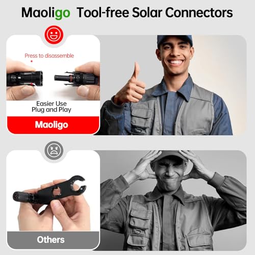 Maoligo 4mm² Solarkabel 1/2/3/5/10M Paar, H1Z2Z2-K Solar Verlängerungkabel mit Solarstecker,1000V, 30A, Werkzeugloses Lösen, Rot&Schwarz (4mm²5M)