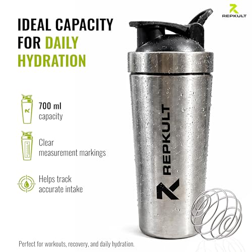 Image of Stainless Steel Gym Shaker Bottle 750 ml Silver for Protein Shake 100% Leakproof Guarantee Pre Workout Sipper Bottle with Measurement