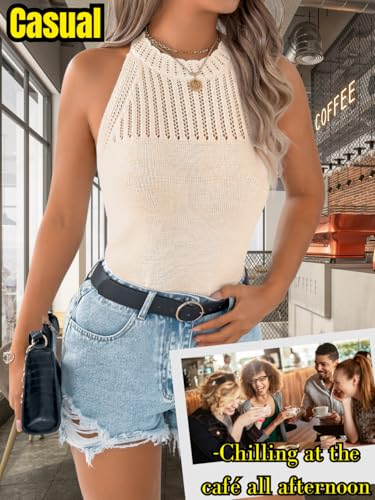 Image of ChiaoLezhee Women's Summer Knit Tank Tops, Racerback High Neck Lightweight Sweater Vest, Dressy Casual Outfits