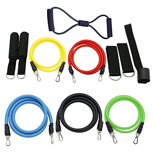 Bandas de resistencia, juego de bandas elásticas, bandas de ejercicio, tubo de resistencia con 6 tubos de fitness, asas, correas de tobillo, anclaje de puerta, bolsa de transporte para gimnasio
