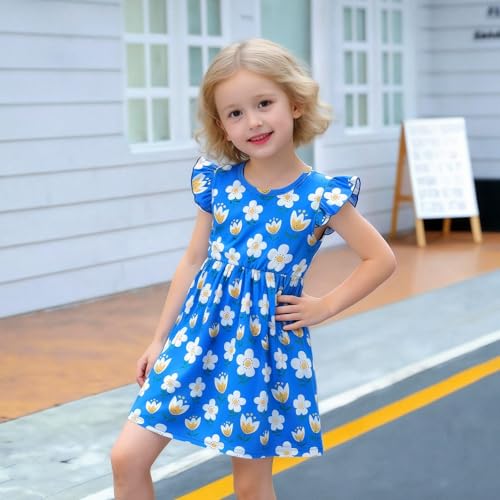 Image of Toddler Little Girls Casual Dresses Short Sleeve Crew Neck Graphic Cartoon Dress for 2-8 Years