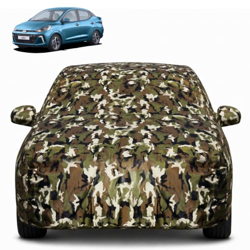 Image of Pivalo Car Body Cover for Hyundai Aura All Model & Years (2020-2026) 100% Waterproof with Mirror Pockets, Triple Stitched Dustproof Heat Resistant UV Protection (Military /Jungle /Camouflage)