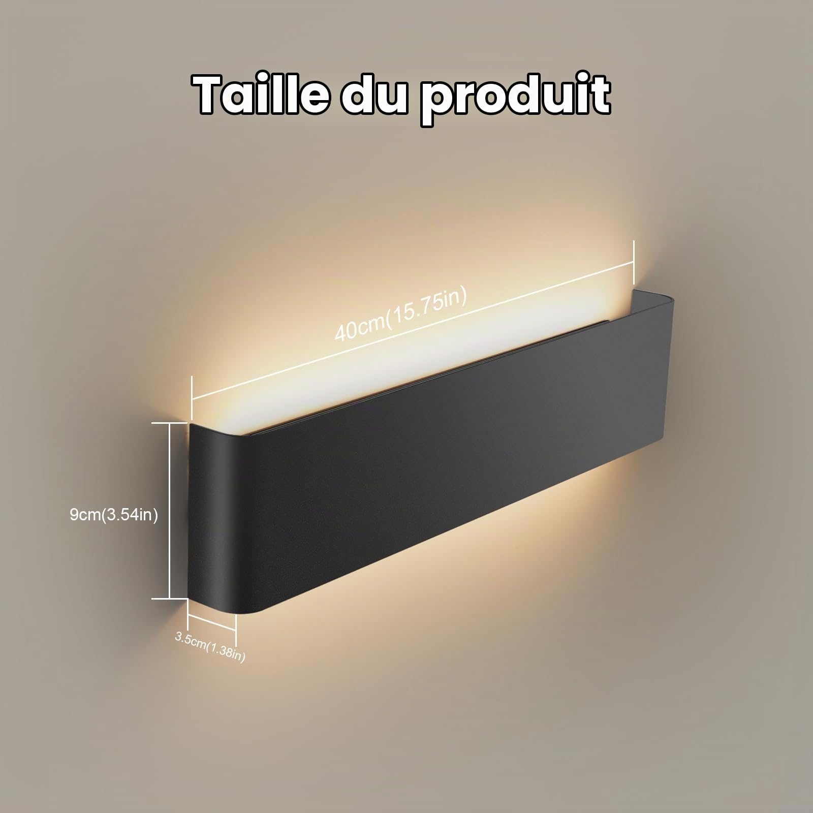 2 Pack Applique Murale Interieur 40 cm, applique murale 18 W avec Up Down source, 3000K Lampe LED moderne, appliques murales en aluminium, éclairage mural pour Porche Couloir Cour Chambre Salon
