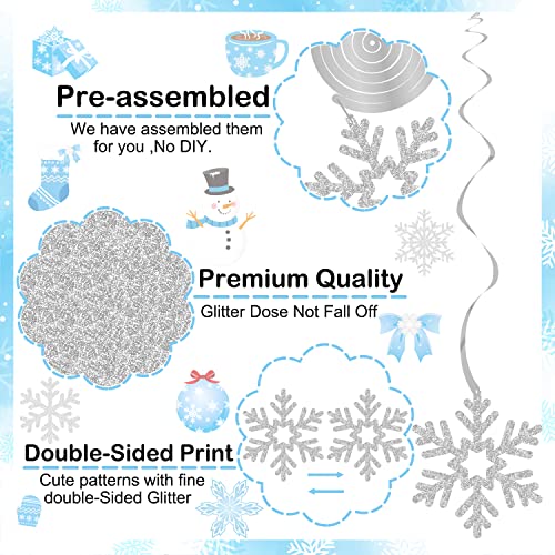 20pcs Winter Wonderland Hanging Swirls Snow Snowflake Snowman Foil Ceiling Decorations for Frozen Winter Theme Baby is Cold Outside Party It's Snowing Party Supplies - Image 6