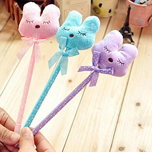 KitMax (TM) Pack of 12 Pcs 0.5 Mm Cute Cool Novelty Plush Squinting Rabbit Ballpoint Pen Office School Supplies Students Children Gift (Color May Vary)