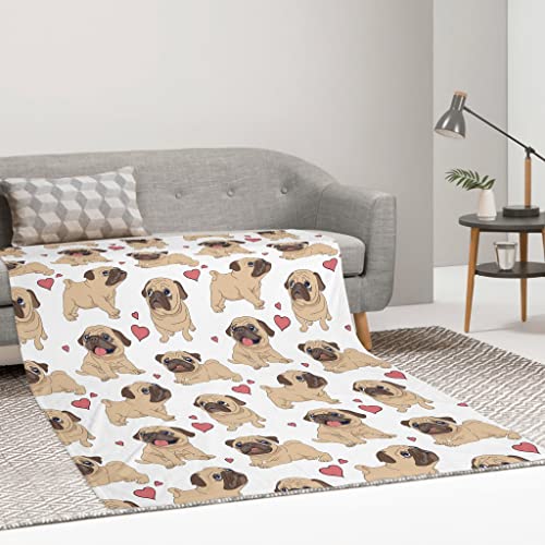 Flannel Fleece Throw Blanket, Fun Cartoon Pug Lightweight Throw Blanket, Travel Blanket Cozy Plush Warm Blankets With 18X18 Inch Pillowcase For Bedroom Living Rooms Sofa Beds Office 60X50 Inch #TOP3