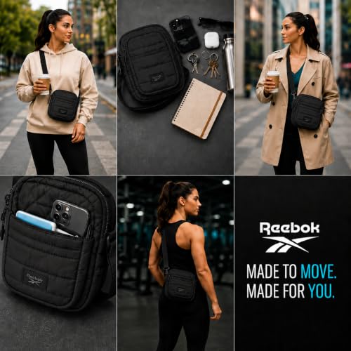 Image of Reebok Womens Crossbody Bags - Lightweight Sling Cell Phone Purse, Quilted Small Crossbody Bags Women