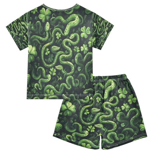 Pajama Sets Short Sleeve Green Shamrocks Snakes Pattern Soft Cotton Summer Sleepwear 2 Piece PJS Size 5-14T2
