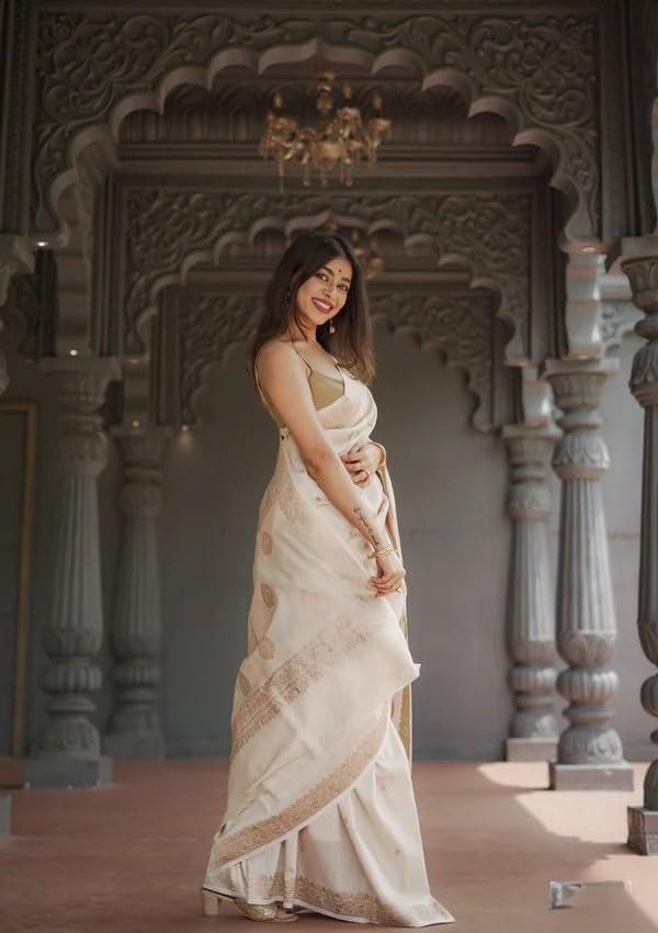 Image of Flosive inchWomen's Traditional Banarasi Kanjivaram Soft Silk Saree with Intricate Zari Weaving, Elegant Ethnic Design, Festival & with Blouse Piece inch