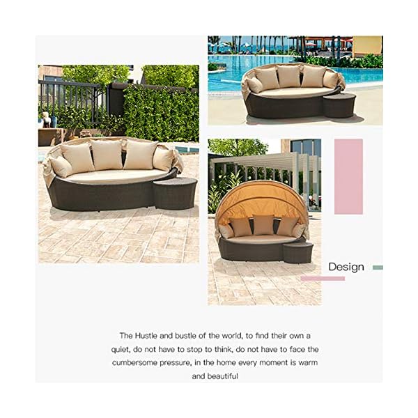 Patio Daybed Furniture,Outdoor Lawn Backyard Poolside Garden Round Sofas with Retractable Canopy Tent, Leisure Wicker Chair,Wicker Rattan Round Daybed, Seating Cushioned Seats - Image 6