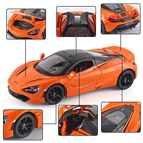 Oanmyjjo Boy Toy Sports Car 1/24 Mclaren 720S Diecast Cars Model，Car Model With Sound Light And Pull Back，Birthday Gifts For Kids Ages 3 Year And Up（Orange） #TOP4