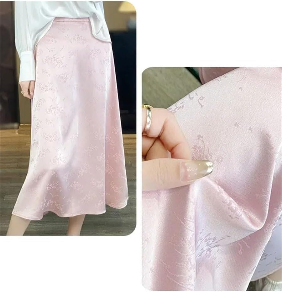 Women's Polyester Satin Midi A-Line Skirt High Waist Loose Fit Casual Office Wear Summer Skirt3