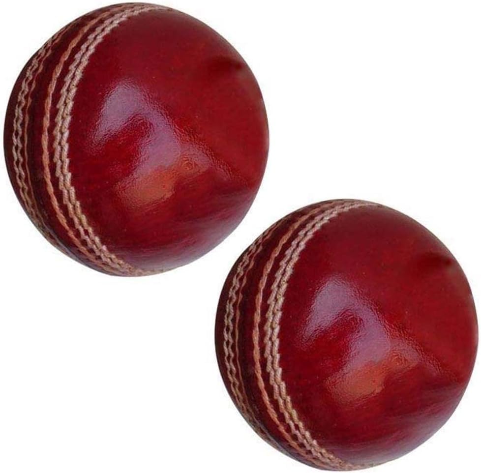 Cricket Ball (Pack Of 2) 156g - 5.5oz, Leather Hnad stitched for Coaching Practice Indoor & Outdoor Soft Training 4-Piece Construction | Ideal for T20, Net Practice, (Red)