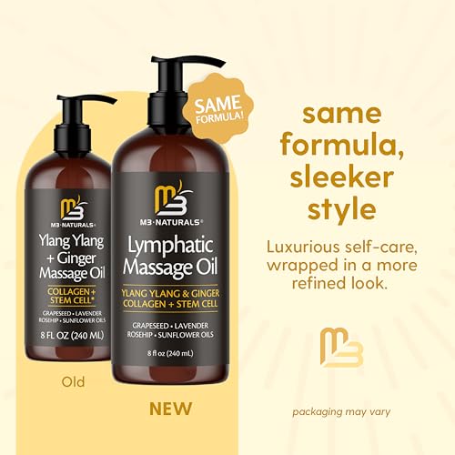 Image of Lymphatic Massage Oil for Massage Therapy - Lymphatic Drainage Oil for Body Care Circulation & Detox Support with Ylang Ylang, Ginger, Lavender, Grapeseed, Vitamin E & Stem Cell (8 Fl Oz) by M3