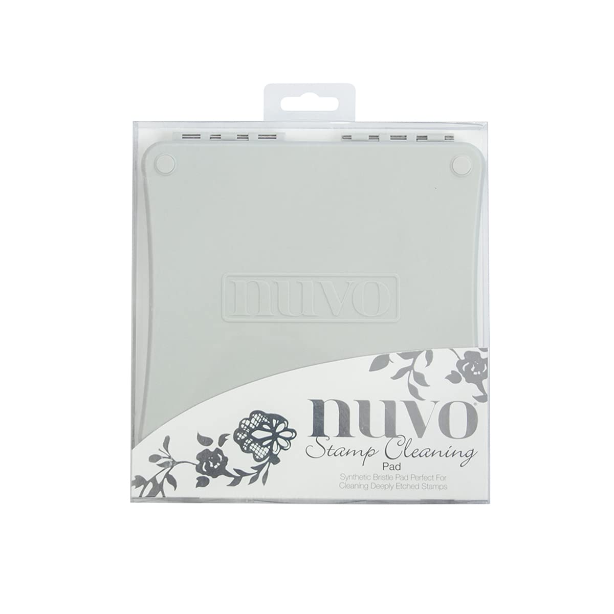Tonic Studios Grey Nuvo Stamp Cleaning Pad - For Rubber And Clear Stamps - With Two Bristle Mats, Magnetic Lock & Non-Slip Feet
