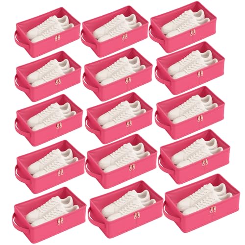 Image of Shoes Pouch Organizer Box | Multiple Shoe Bags for Storage at Home & Travel | Dust Proof Folding Shoe Cover with Zip | Packing Pouches for Men & Women (Pink, Pack of 15)
