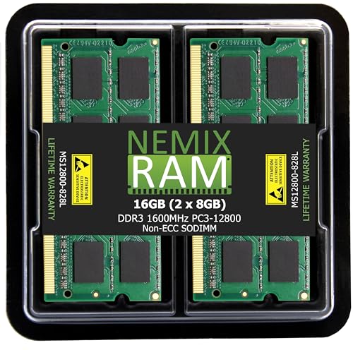 Image of NEMIX RAM 16GB (2X8GB) DDR3 1600MHZ PC3-12800 2Rx8 1.35V 204-PIN Non-ECC SODIMM KIT Compatible with Synology Rackstation Diskstation RAM1600DDR3L-8GB NAS Memory