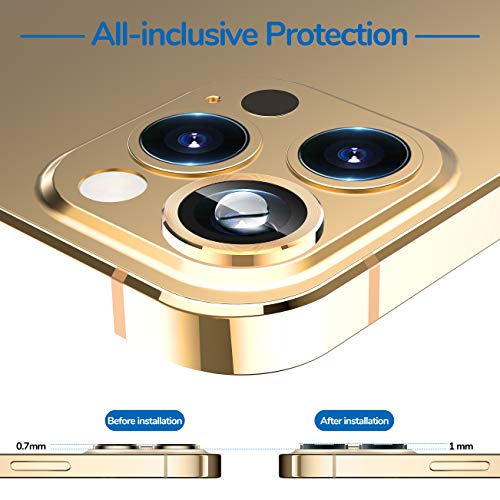 [5 Pack] UniqueMe Camera Lens Protector Compatible for iPhone 12 Pro Max 6.7 inch, [Precise Cutout] Camera Cover Circle Tempered Glass - Gold - Thumbnail 3