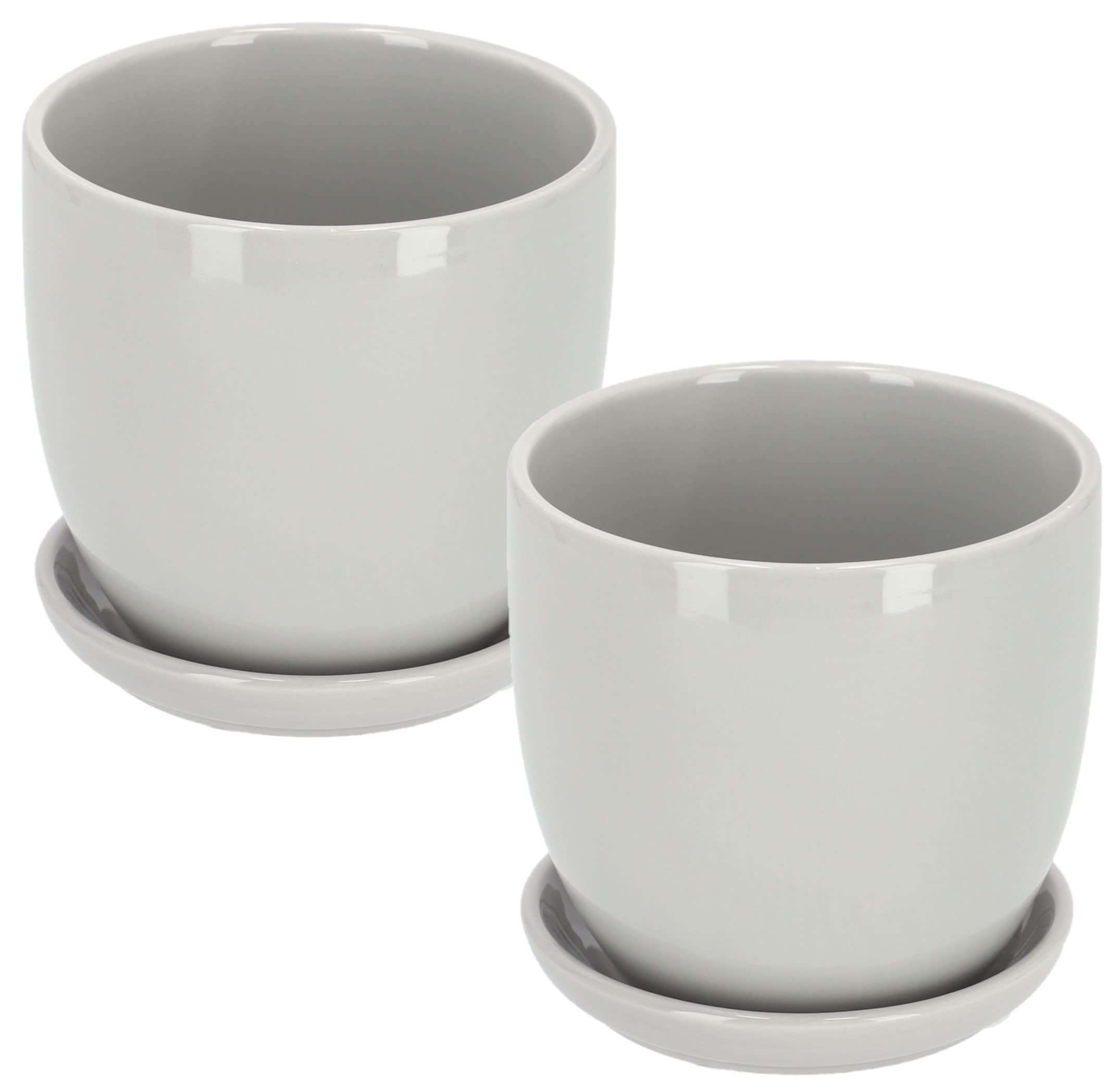 KOTARBAU® 2er Set Keramik Blumentopf Übertopf für Blumen Pflanzen ⌀ 20 cm mit Tropfschale Grau