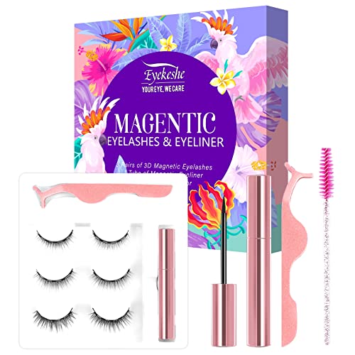 Magnetic Eyelashes Natural Look with Eyeliner & Brush, Short Small False Eyelashes, Reusable Magnetic Lashes Natural Kit - Easy to Use & Remove
