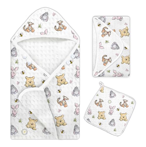 Image of Guawubiang 1PCS Classic Winnie Hooded Baby Towels, The Pooh Toddler Towels, Baby Bath Towel for Newborns, Soft & Absorbent, with 1 Toddler Face Towel 32 * 32IN