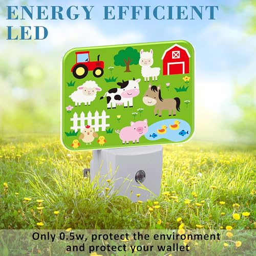 Image of Cute Farm Animals Night Light for Kids, Cartoon Farm Animals LED Night Light Plug into Wall with Dusk to Dawn Sensor for Girls Boys Women Men Room, Hallway, Kitchen, Bathroom, Stairs Decor
