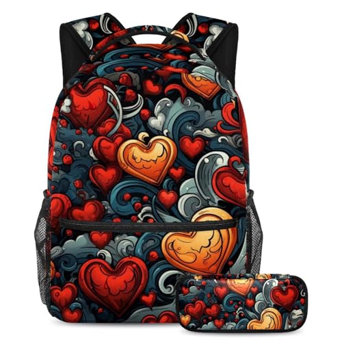 Sac à dos 2 pièces War of Red Hearts 10 Guerre des cœurs rouges Large pour l'école