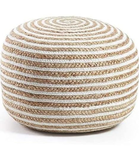 Image of Cotton Dori Ottoman Pouf for Seating|Cotton Dori Pouffe for Footrest Filled with Bean Balls|Ottoman Pouf Stools for Living Roombedroom, 20D x 15W x 20H Centimeters Beige
