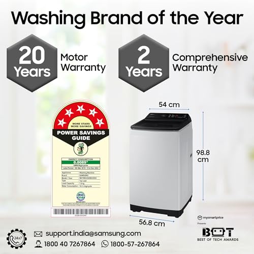 Image of Samsung 7 kg, 5 star, Eco Bubble Technology with Super Speed, Soft Closing Door, Fully-Automatic Top Load Washing Machine (WA70BG4545BGTL, Light Gray)