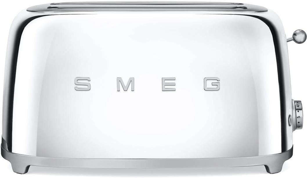 Smeg TSF02SSUS 4 Slice Toaster with 6 Browning Levels, Stainless Steel Ball Lever Knob, Backlit Chrome Knob, Self-Centering Racks and Automatic Slice Pop Up in Chrome