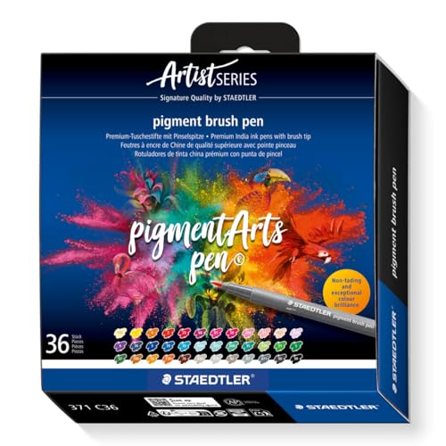 STAEDTLER brush pen pigment Arts, Premium-Zeichentusche, Pinselspitze für...