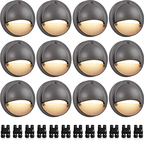 Image of SUNVIE 12 Pack Low Voltage Deck Lights 5W LED Landscape Step Stair Lights Outdoor with Fastlock2 Wire Connector 3000K 12-24V Accent Lighting for Garden Post Fence 3.2FT ETL Listed Cord