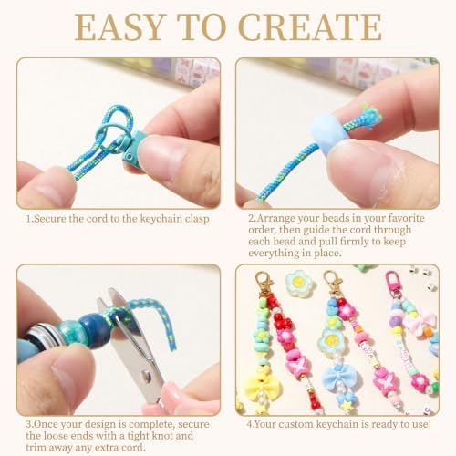 WOZEAH 633PCS DIY Bag Charm Kit, Beaded Keychain Making Kit with Acrylic Alphabet Beads, Colorful Charms, Heart Flower Beads, Keychain Supplies — 사진 5
