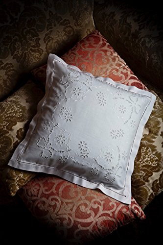 Zenoni & Colombi Fegea Housse de coussin brodée à la main mélange de lin, fabriquée en Italie Cover