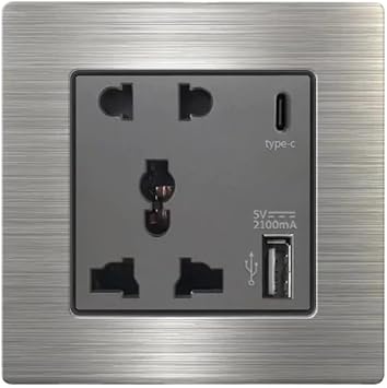 محول حائط USB ذكي عالمي سريع الشحن بمقبس مزدوج 18 وات من النوع C 220 فولت 16 أمبير منفذ طاقة عالي سحب معدني 110-250 فولت#Universal