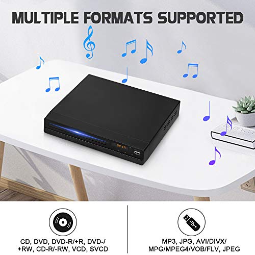DVD Player for TV, DVD CD Player with HD 1080p Upscaling, HDMI & AV Output (HDMI & AV Cable Included), All-Region Free, Coaxial Port, USB Input, Remote Control Included - Thumbnail 2