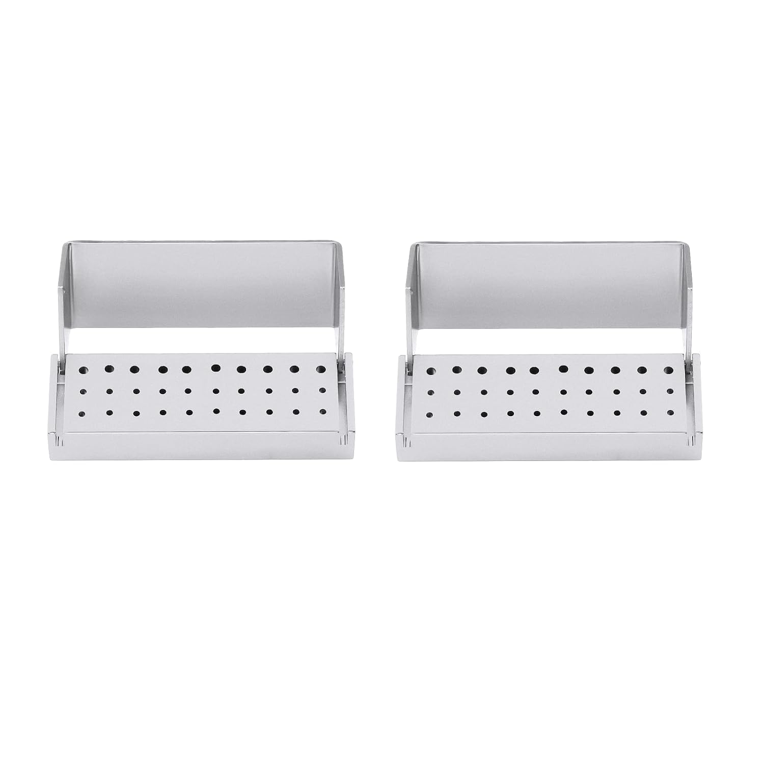 EustomA Burs Holder Block Case for 30 Holes High Temperature Sterilizable Autoclavable Burs Holder Box 2pcs/Set (Silver)