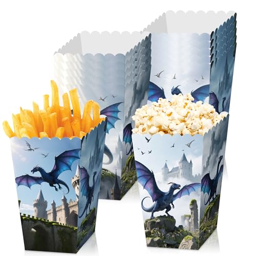 JeVenis 12 unidades bolsas de regalo para fiesta de dragones cajas de palomitas golosinas bolsitas de dulces accesorios para fiesta fantasia y tematica dragones