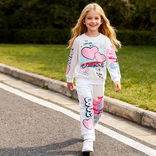 Image of Kids Toddler Girl Clothes Heart Letter Print Long-sleeved round collar top+Letter Print Pants Outfits Set