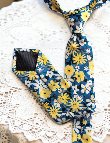Image of Barry.Wang 100% Cotton Floral Ties for Men 63 inch Extra Long Necktie Clip