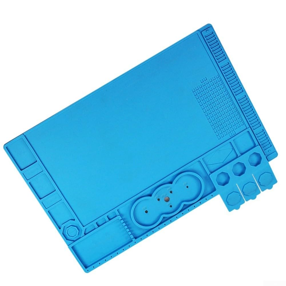 Esterilla de soldadura de silicona resistente al calor, 48 × 32 cm, antideslizante, para reparación electrónica, soldadura, taller, modelo TE-506, azul